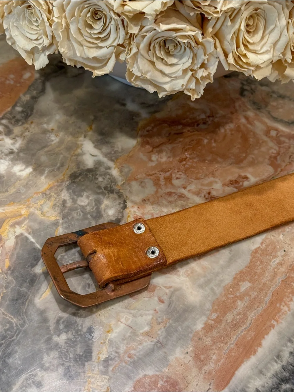 Vintage 1970s Hand Painted Tooled Leather Floral Belt XS Boho Hippie Western